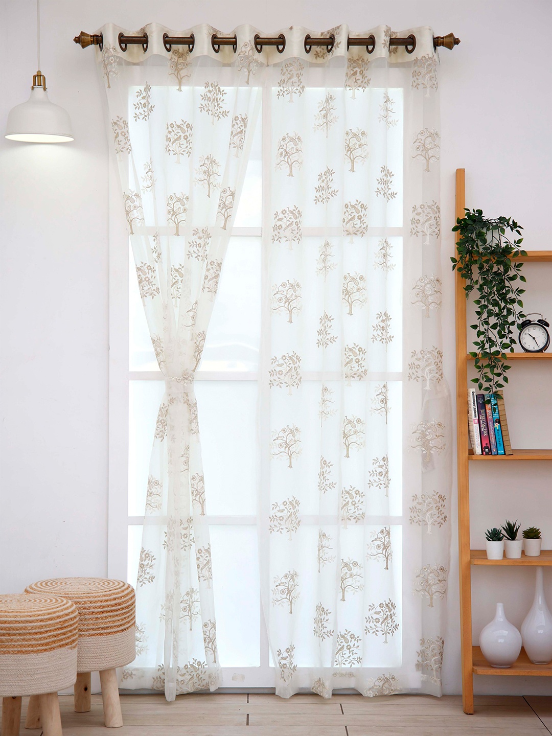 

Ariana Embroidered Polyester Sheer Long Door Curtain, Beige