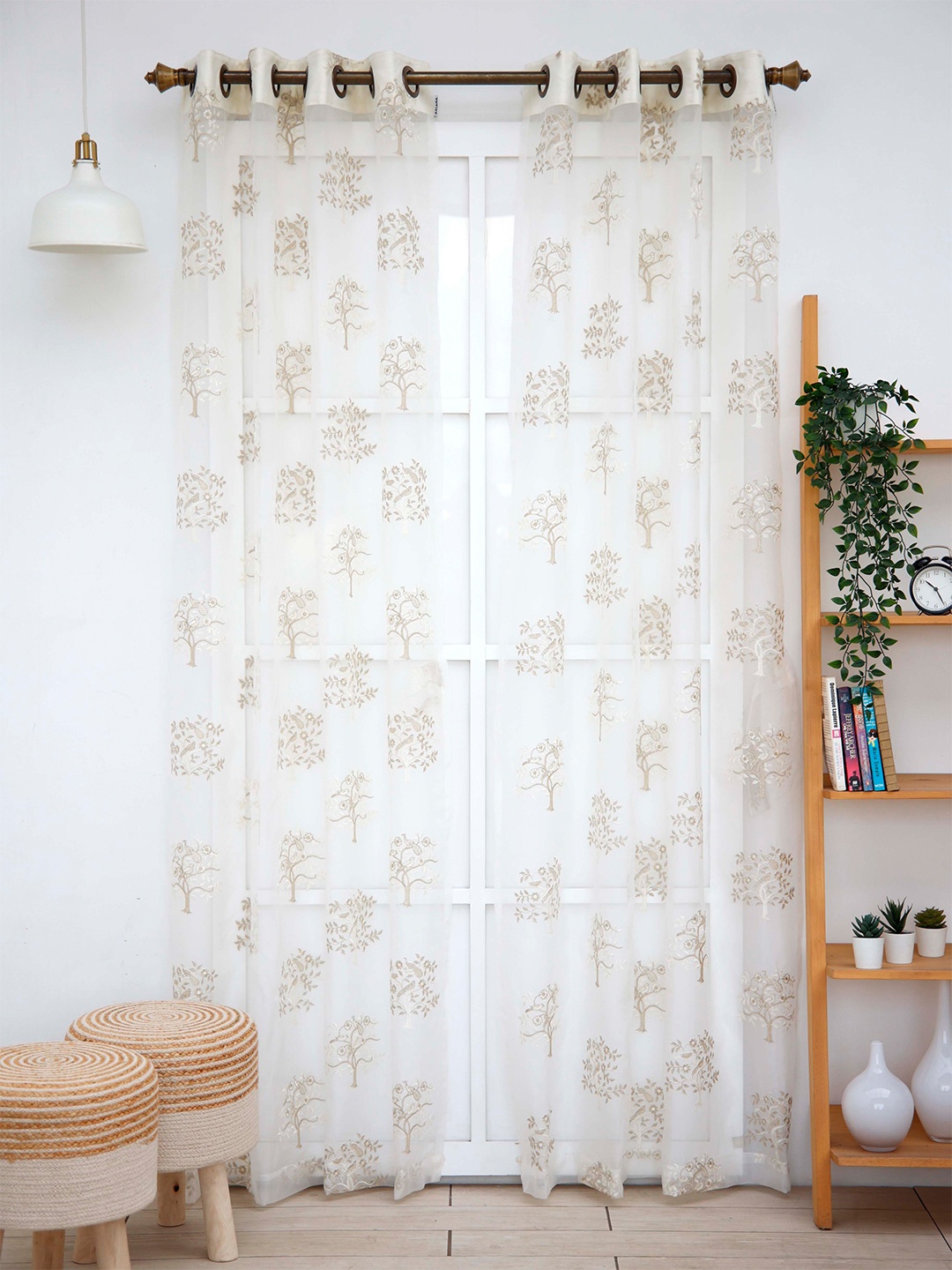 

Ariana Embroidered Polyester Sheer Door Curtain, Beige