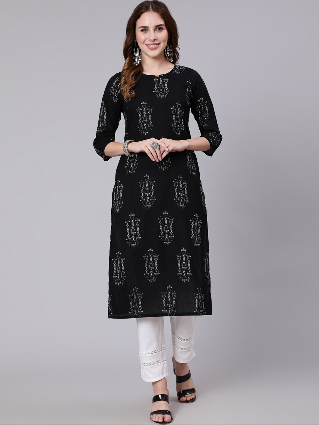 

ETHNIC STREET Women Black Ethnic Motifs Printed Kurta