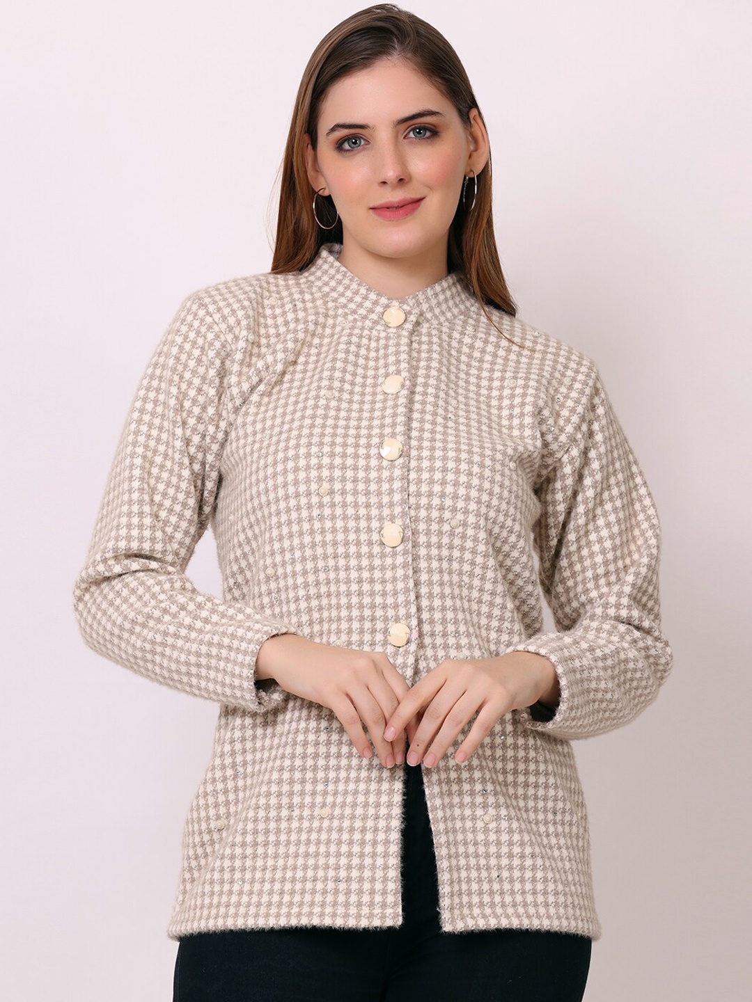 

TYSORT Checked Woolen Coat, Beige