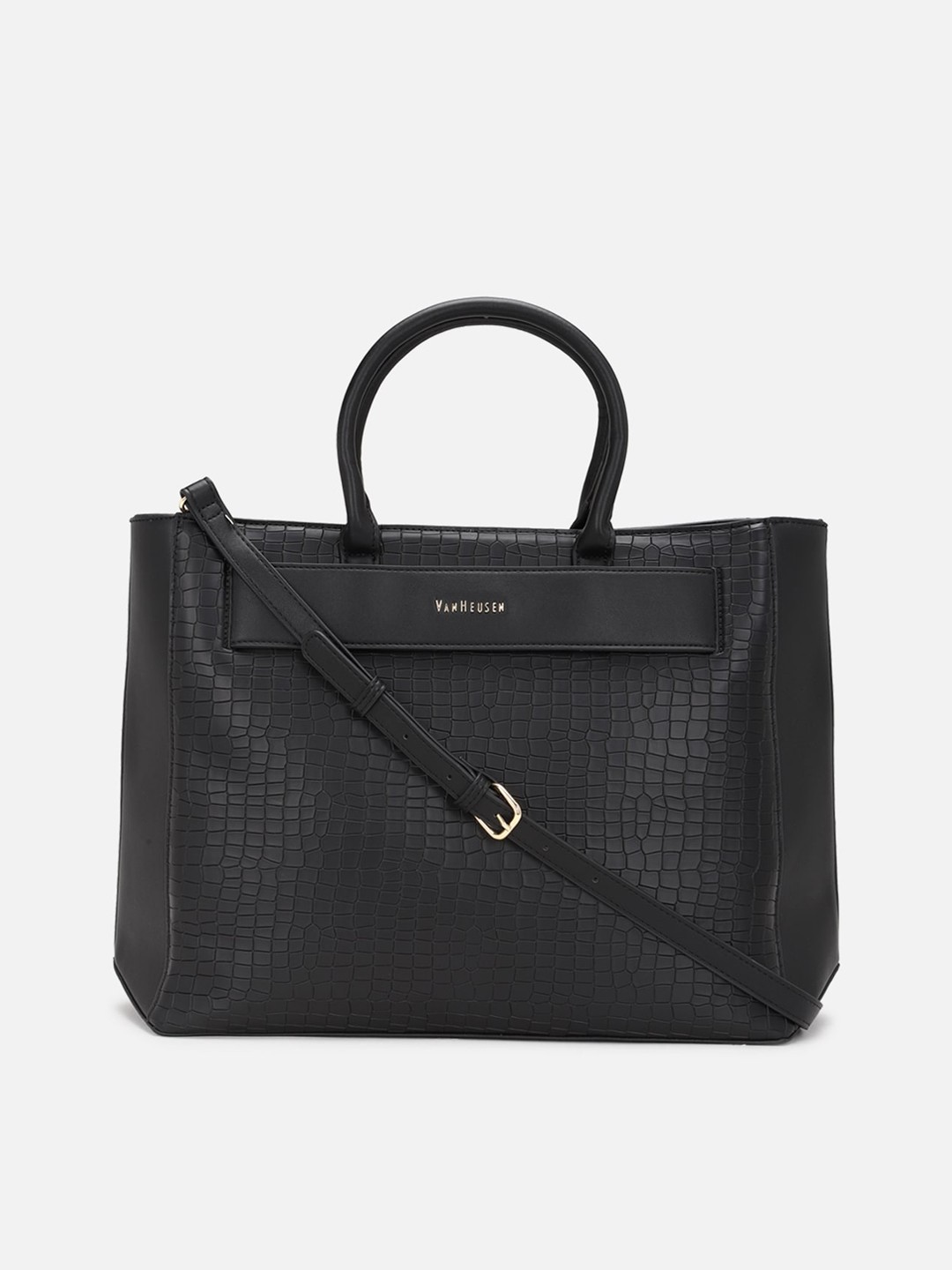 

Van Heusen Woman Textured PU Structured Handheld Bag, Black