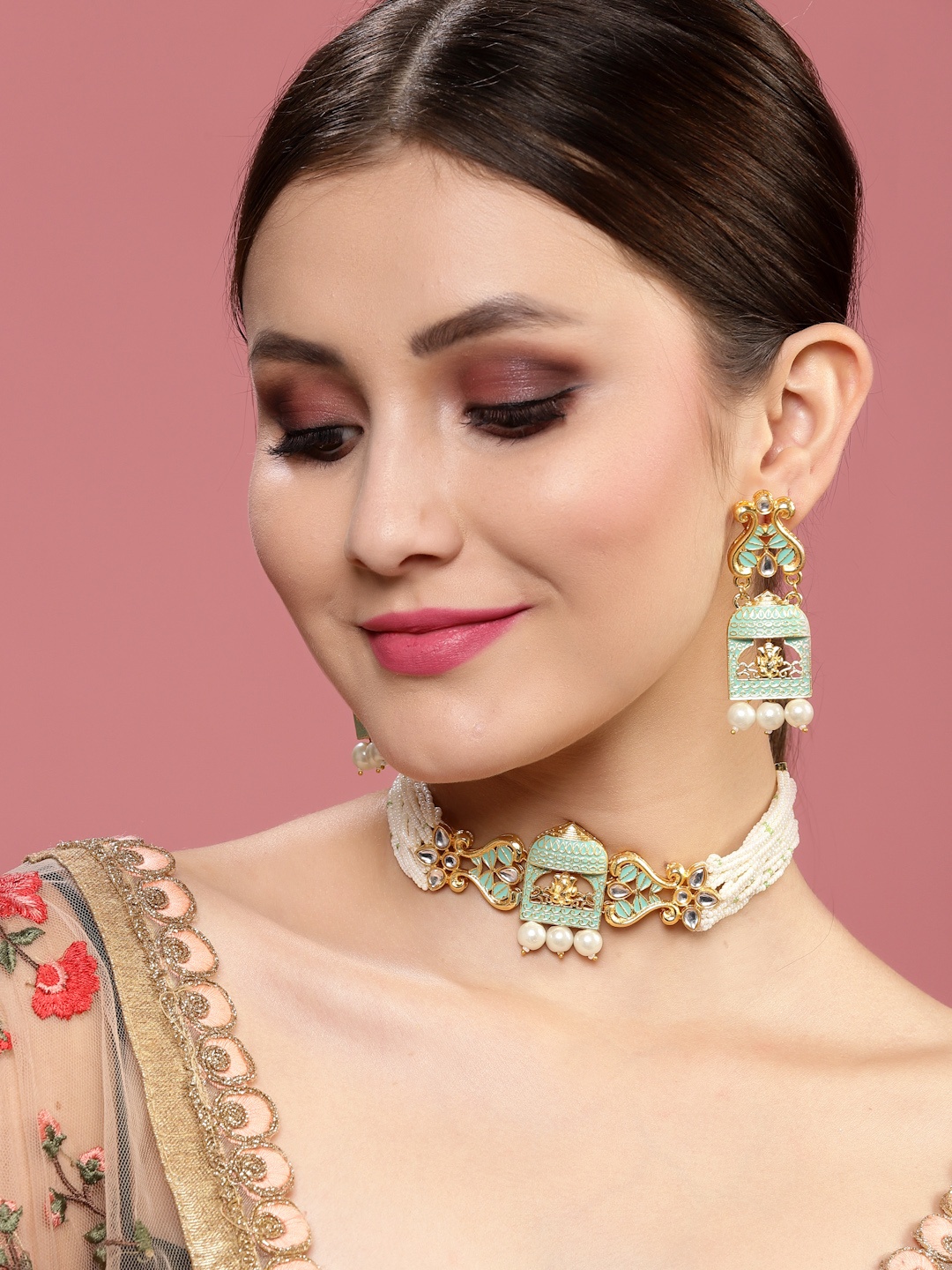 

PANASH Pearl Choker Necklace Jewellery Set, Gold