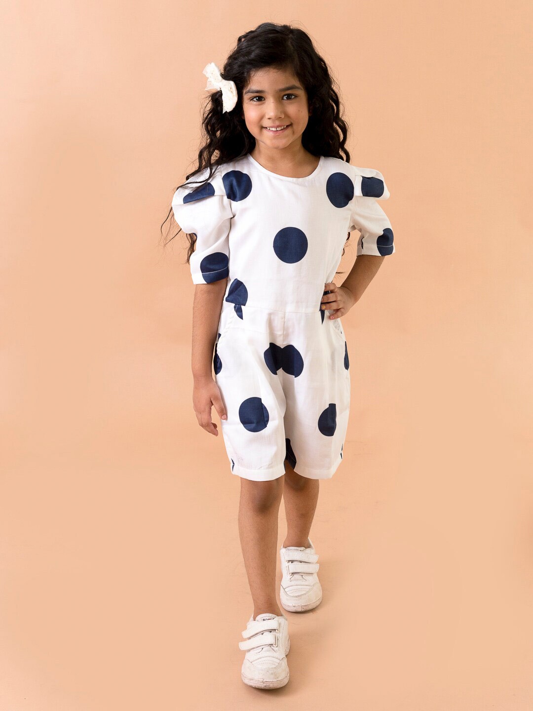 

Fairies Forever Girls Polka Dots Printed Cotton Jumpsuit, White