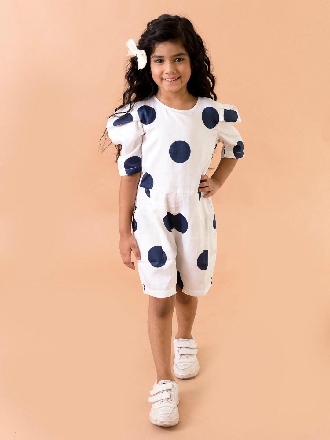 

Fairies Forever Girls Polka Dots Printed Cotton Jumpsuit, White