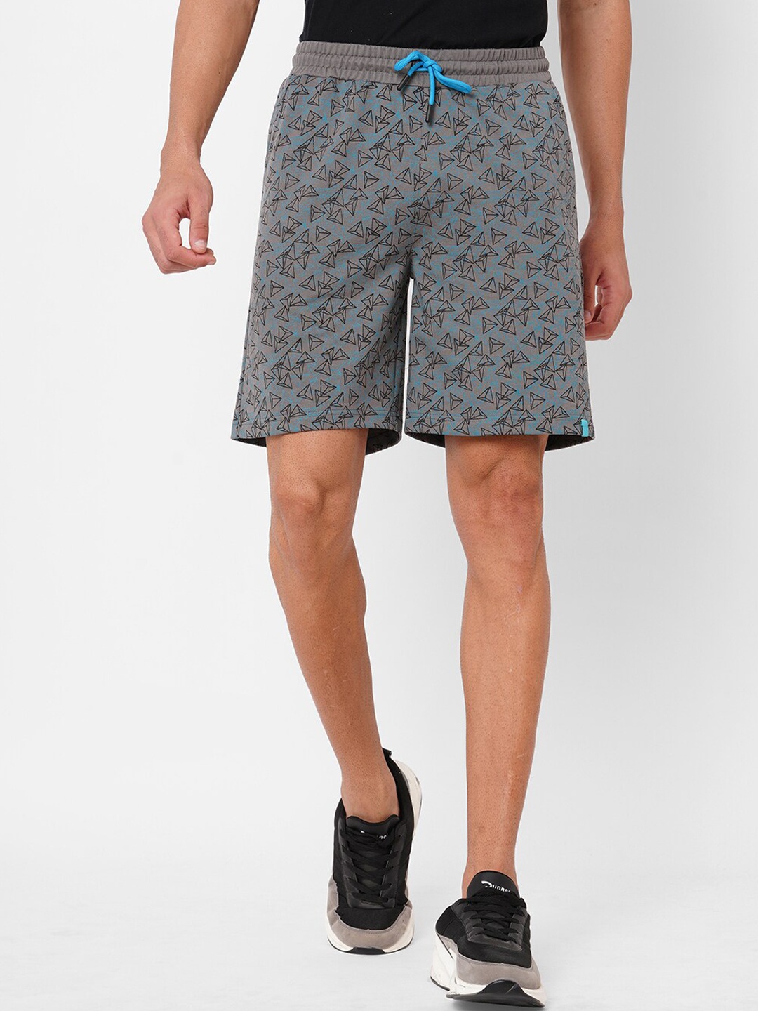 

FiTZ Men Printed Slim Fit Running e-Dry Technology Shorts, Grey