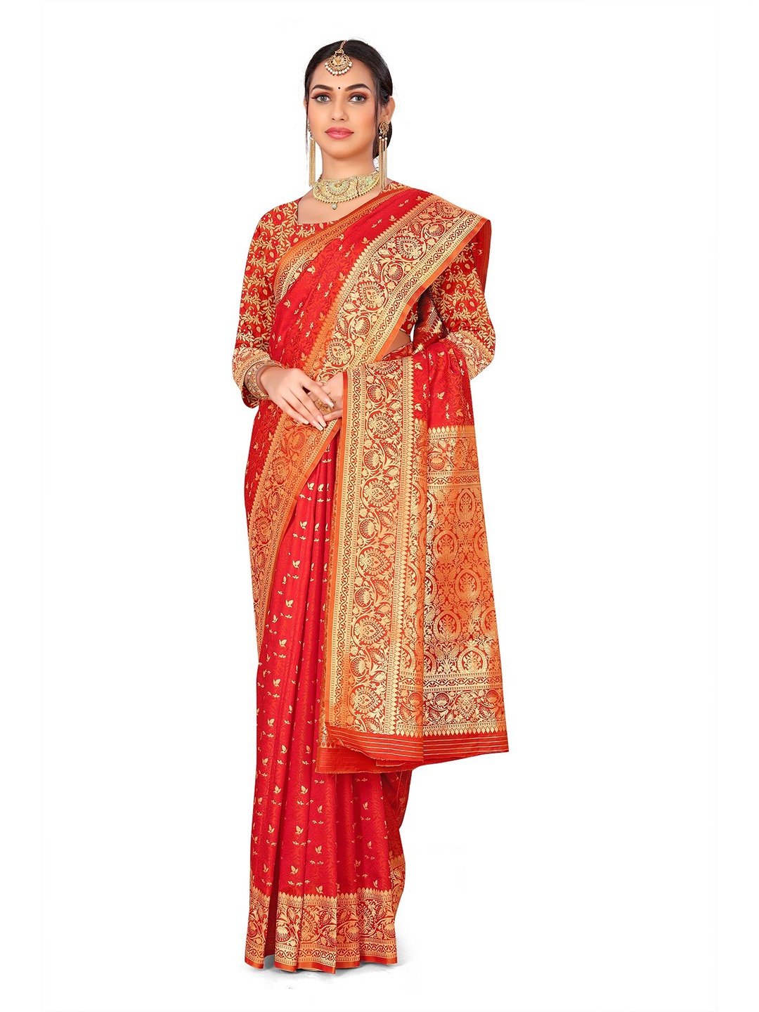 

Rivana Ethnic Motifs Zari Pure Silk Banarasi Saree, Orange