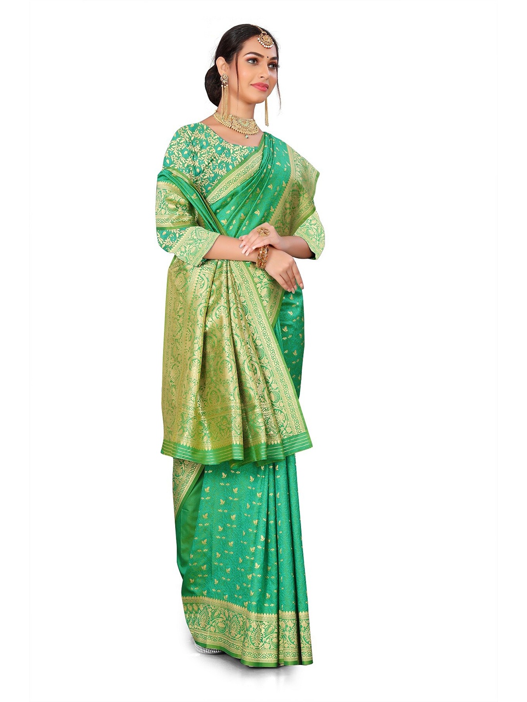 

Rivana Ethnic Motifs Zari Pure Silk Banarasi Saree, Green