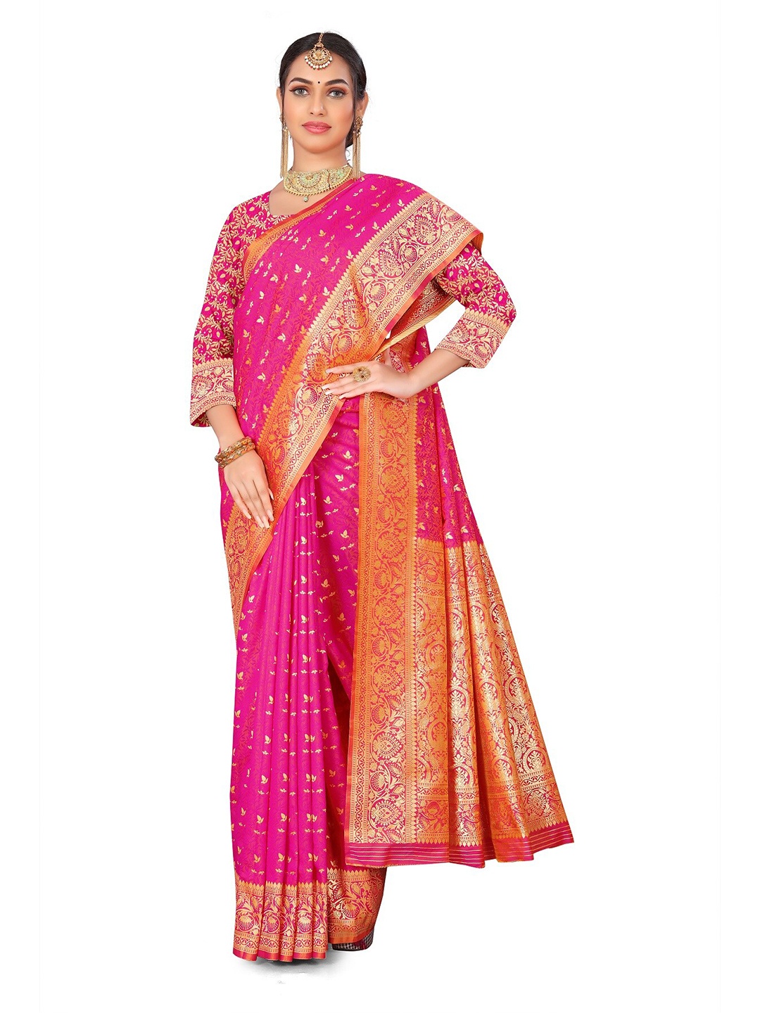 

Rivana Ethnic Motifs Zari Pure Silk Banarasi Saree, Pink