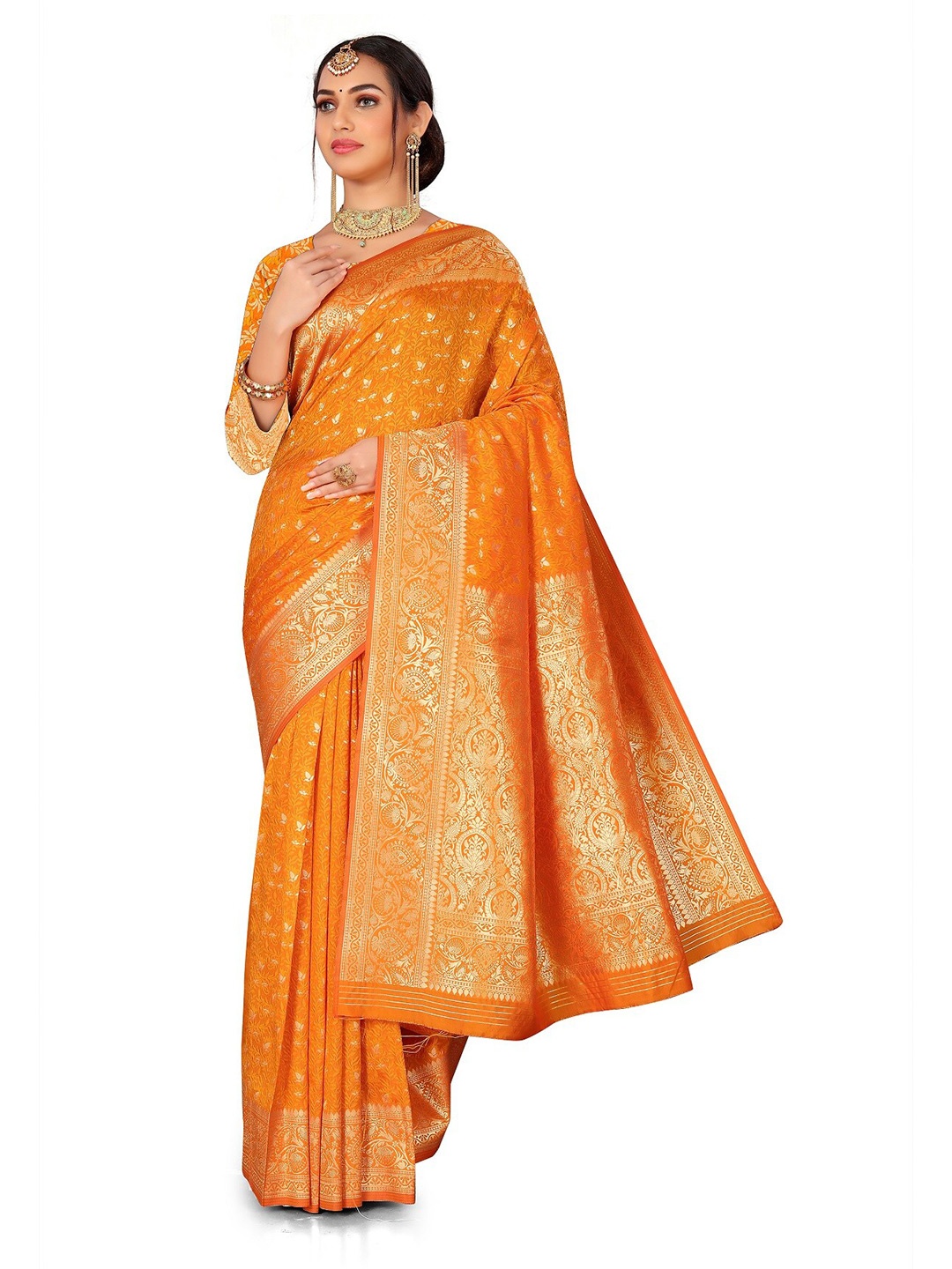 

Rivana Ethnic Motifs Zari Pure Silk Banarasi Saree, Orange