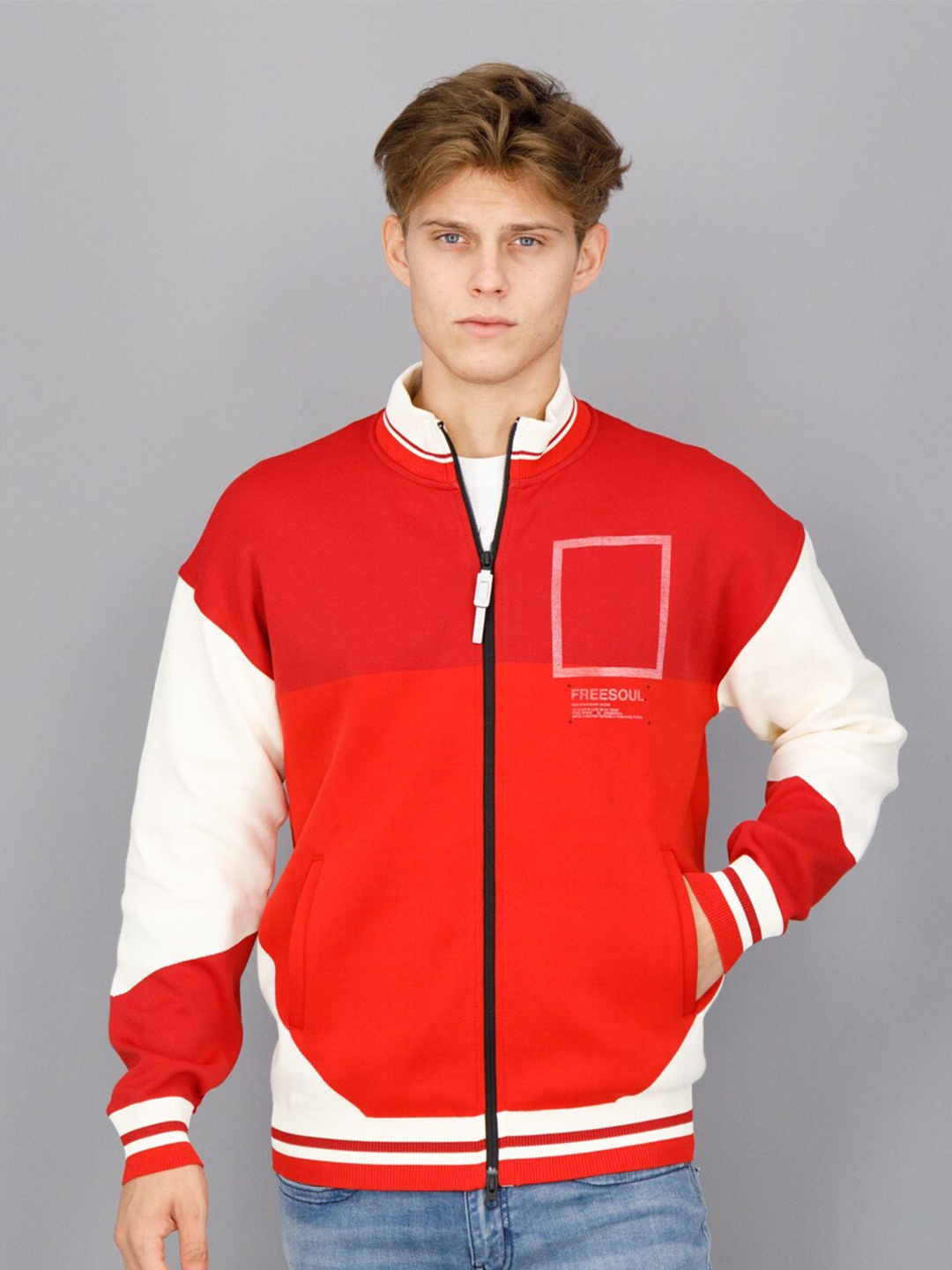 

FREESOUL Men Mock Collar Sweatshirt, Red