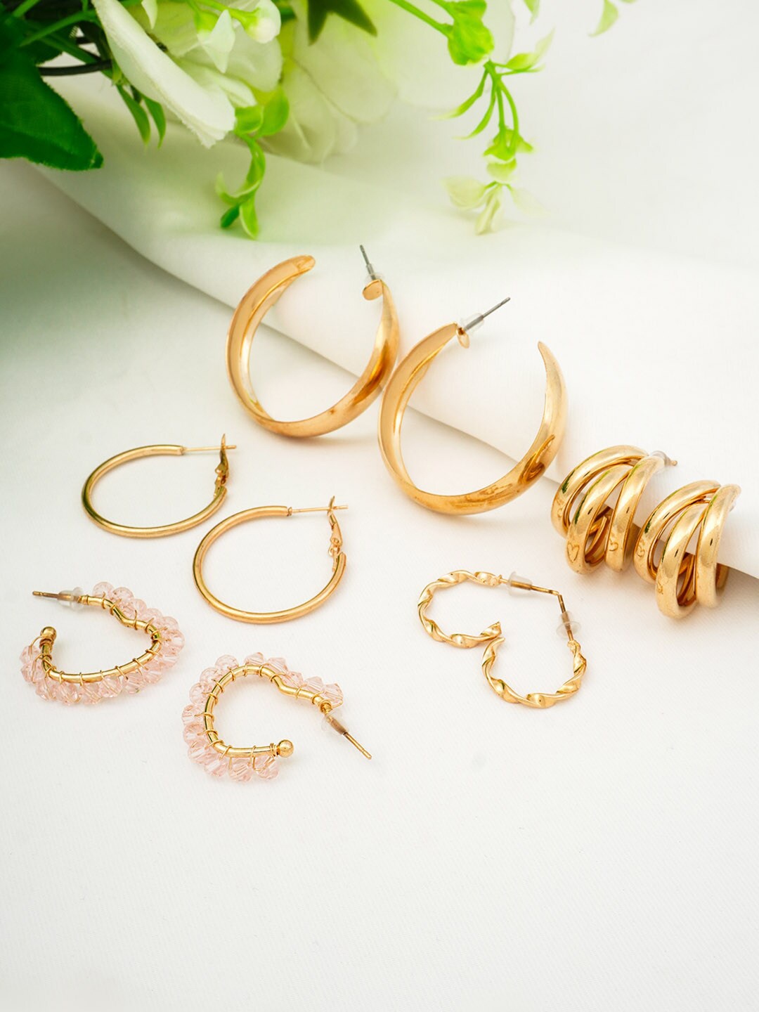 

Ferosh Set of 5 Circular Half Hoop Earrings, Gold