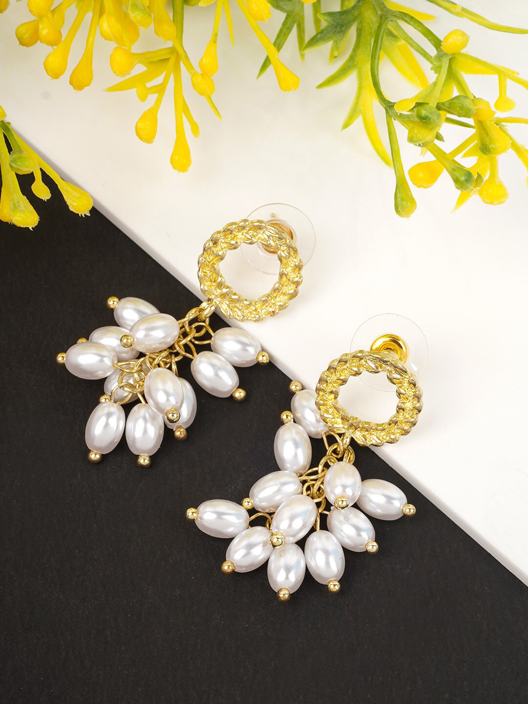 

Ferosh Floral Pearl Drop Earrings, Gold