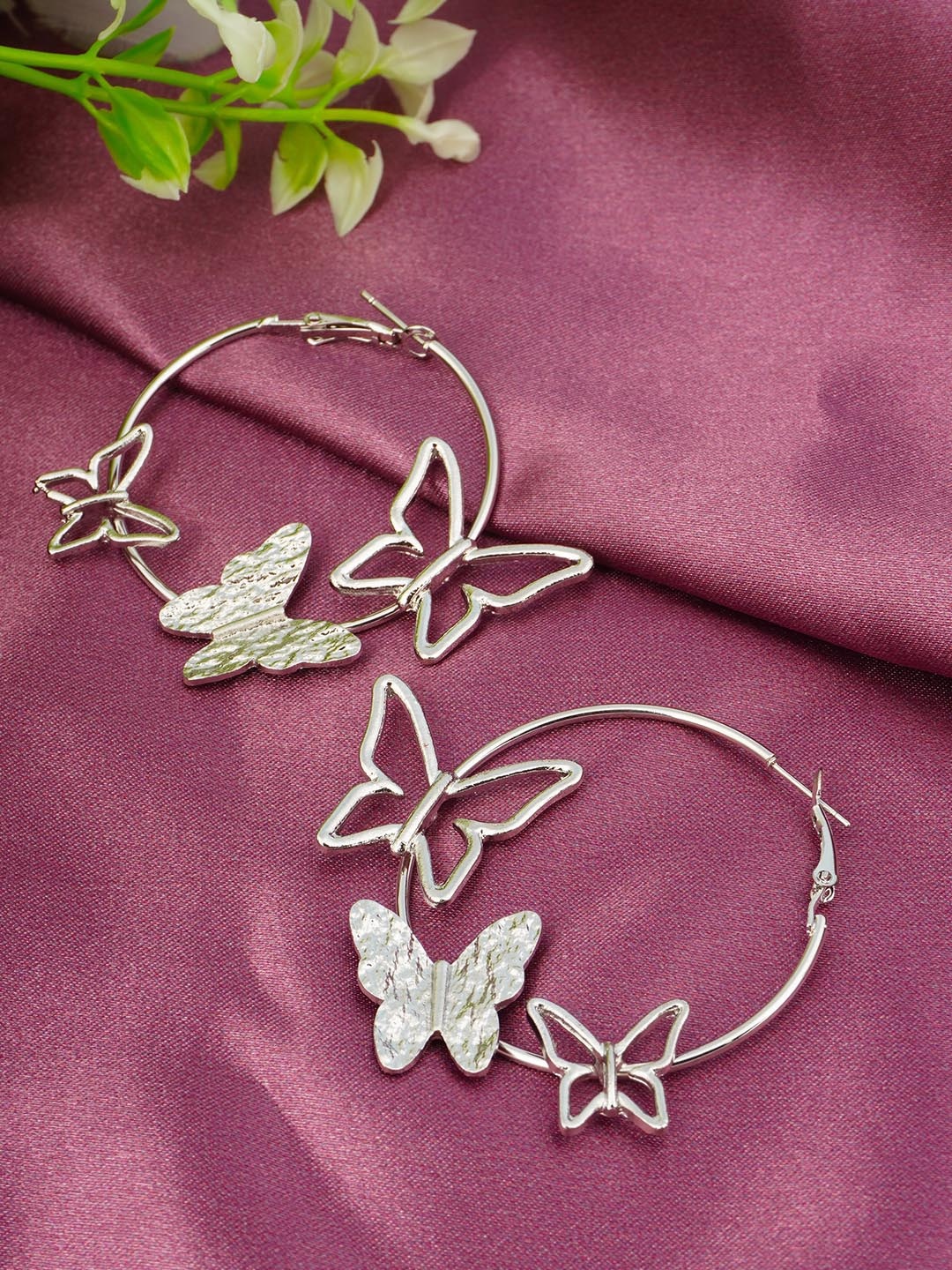 

Ferosh Circular Butterfly Hoop Earrings, Silver