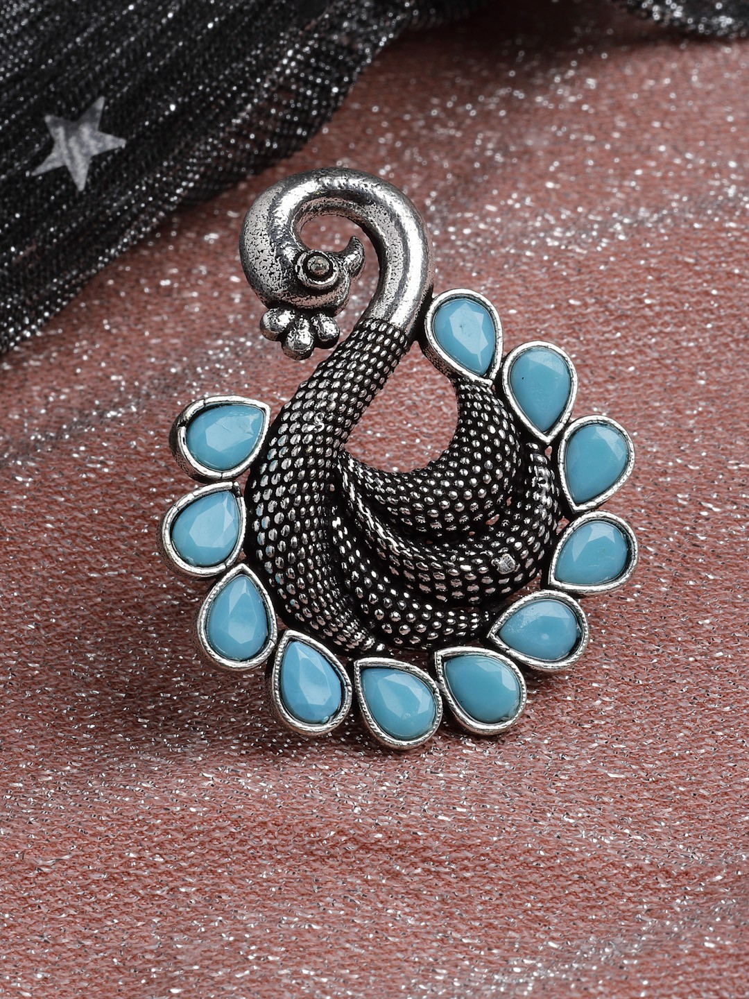 

PANASH Stone Studded Bird Shaped Oxidised Finger Ring, Silver