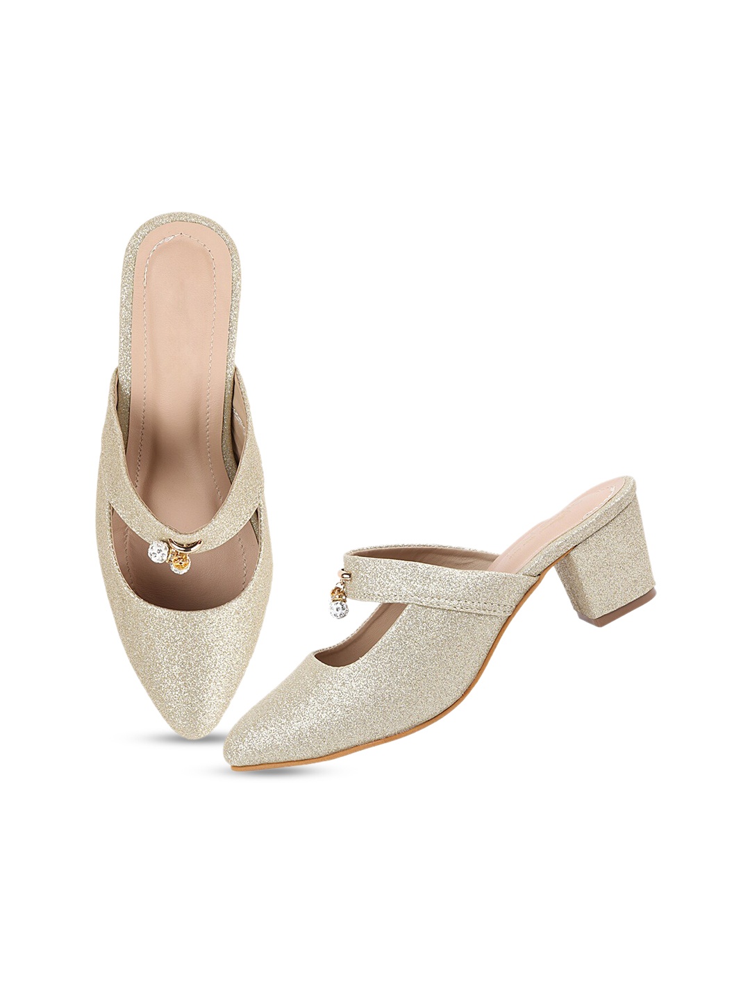 

THE WHITE POLE Women Party Block Mules, Gold