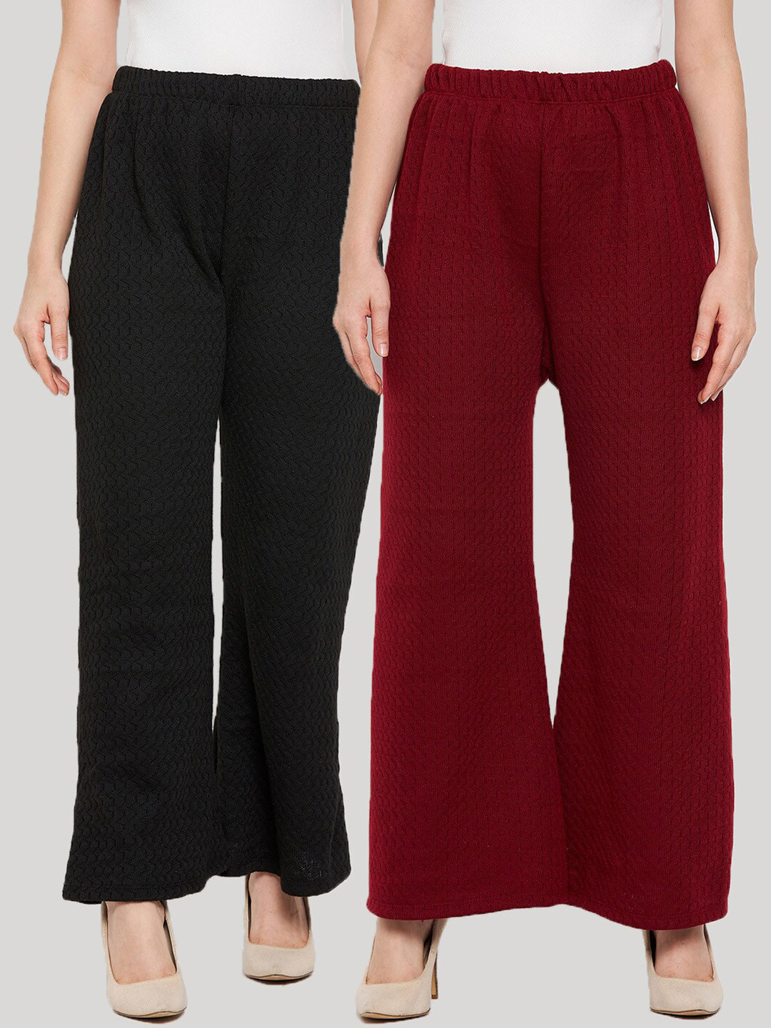

Clora Creation Women Pack Of 2 Self Designed Cotton Palazzos, Black