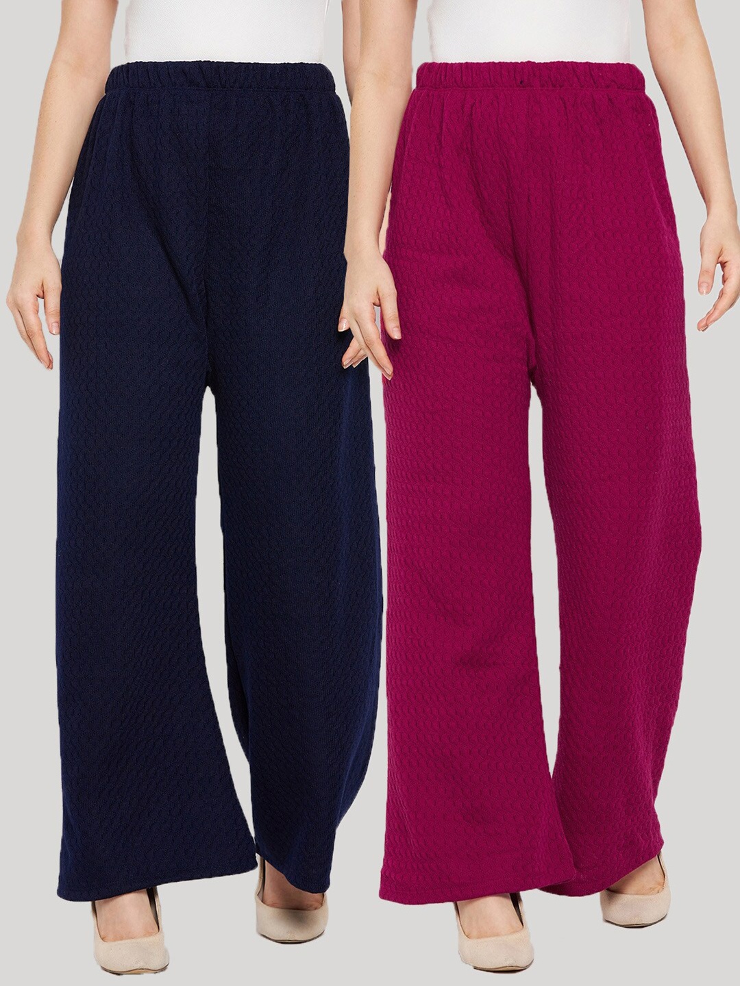 

Clora Creation Women Purple & Navy Blue 2 Flared Knitted Palazzos