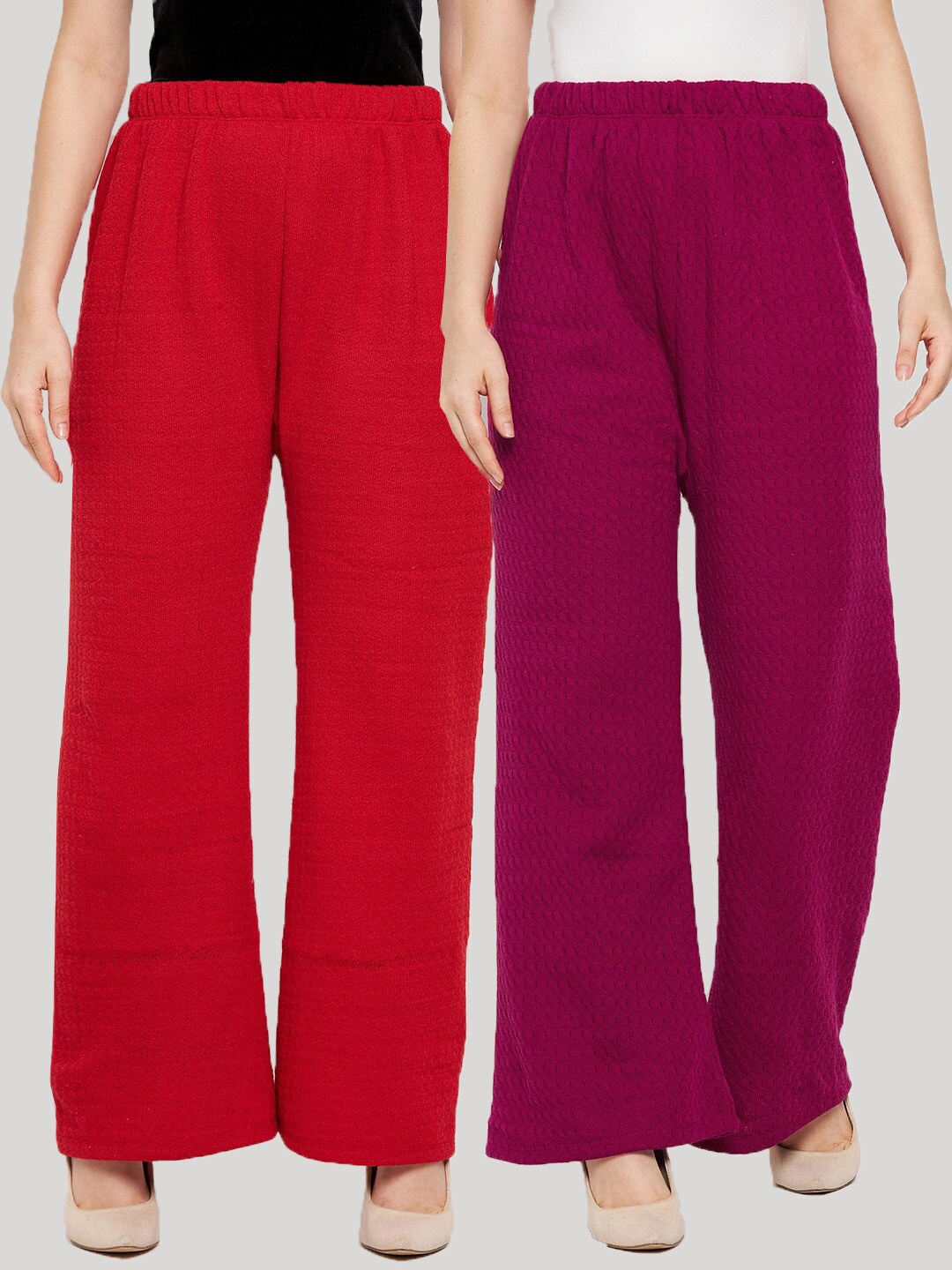 

Clora Creation Women Purple & Red 2 Flared Knitted Palazzos