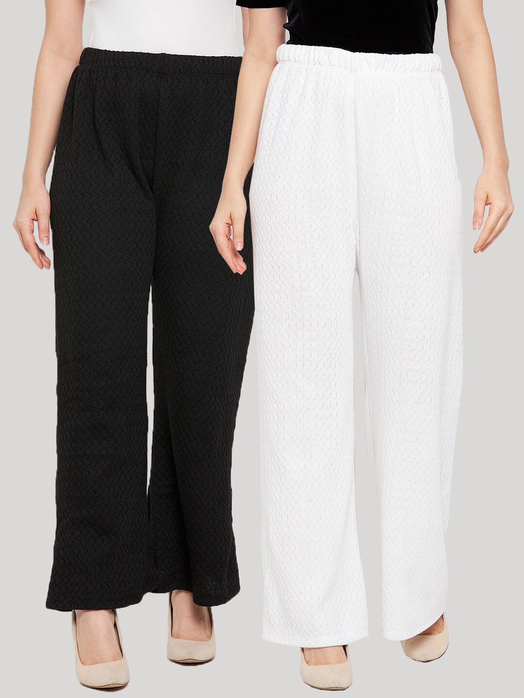 

Clora Creation Women White & Black 2 Flared Knitted Palazzos