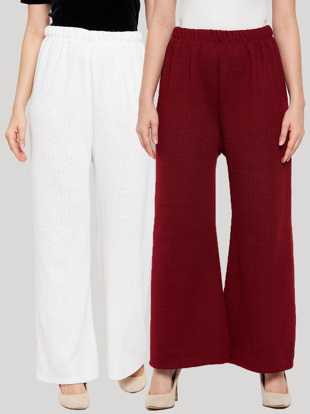 

Clora Creation Women Maroon & White 2 Knitted Palazzos