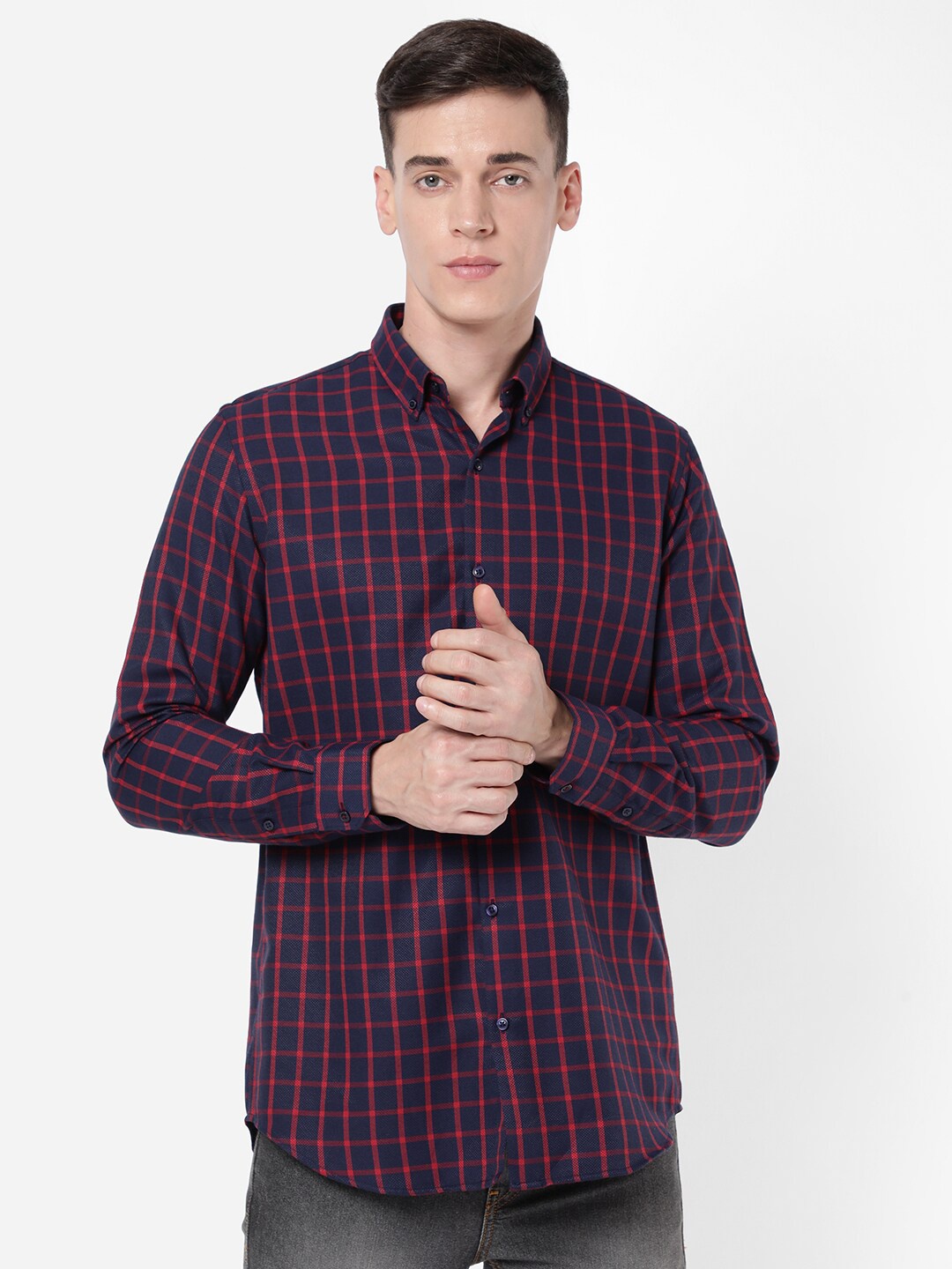 

R&B Men Tartan Checks Checked Casual Shirt, Blue