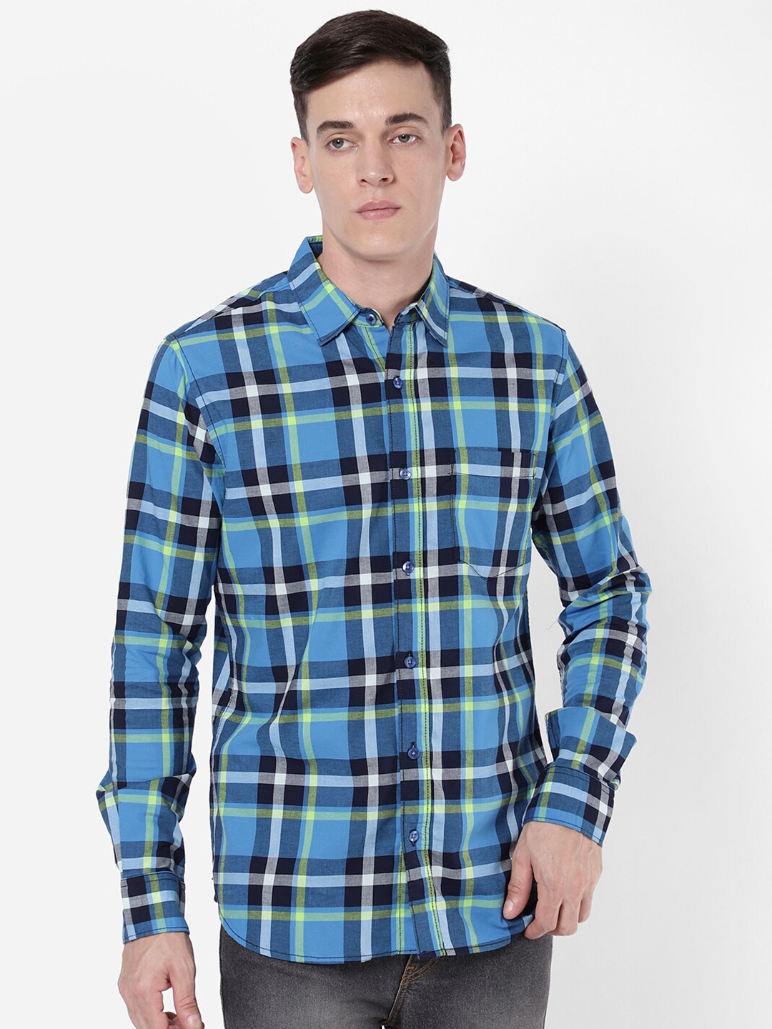 

R&B Men Tartan Checks Checked Casual Shirt, Blue