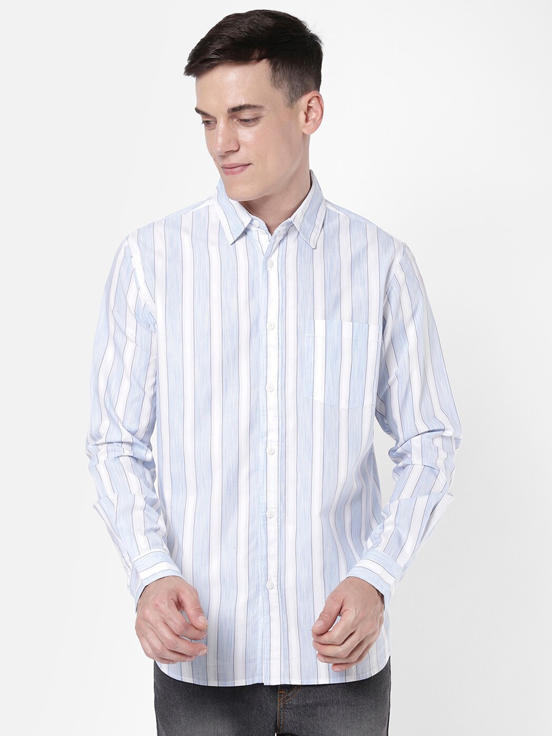 

R&B Men Striped Casual Shirt, Blue