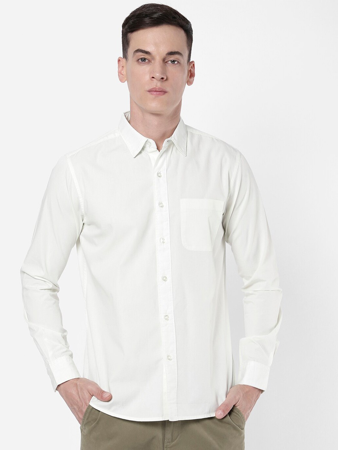

R&B Men White Cotton Casual Shirt