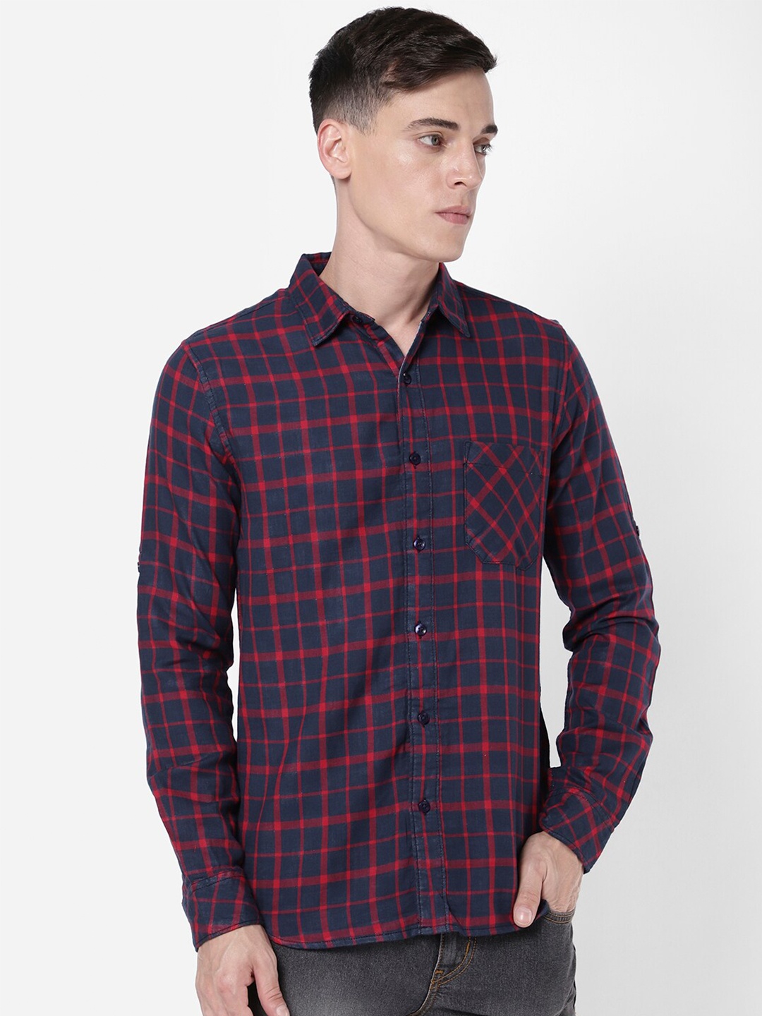 

R&B Men Tartan Checks Checked Casual Shirt, Red