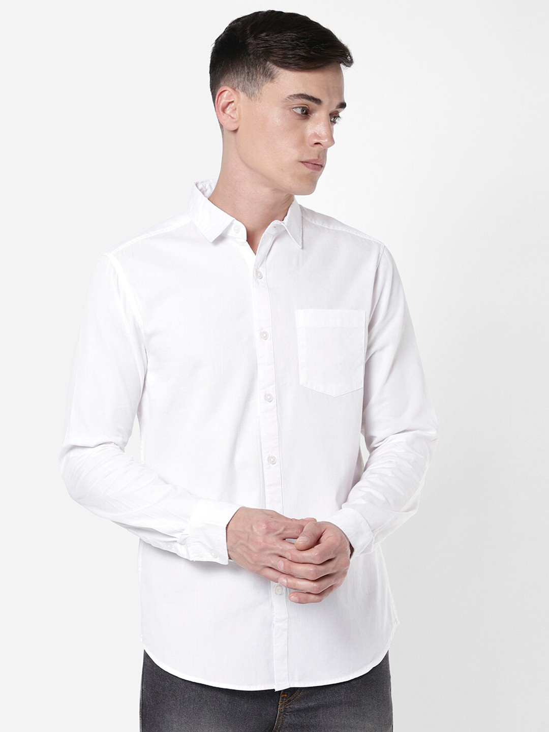 

R&B Men Solid Casual Shirt, White