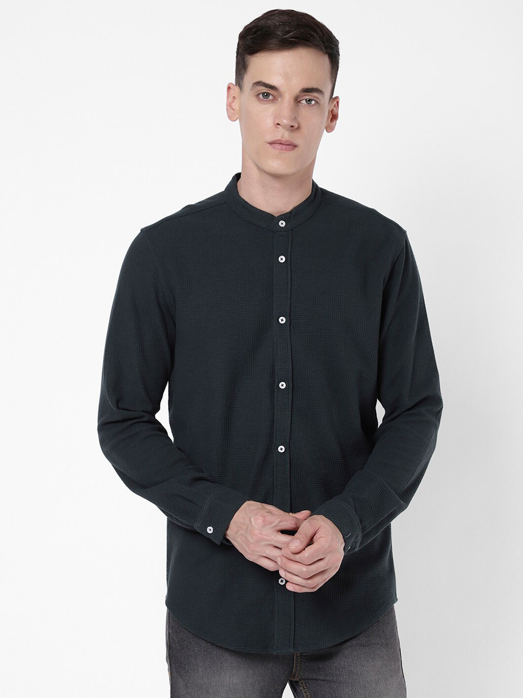 

R&B Men Textured Casual Shirt, Green