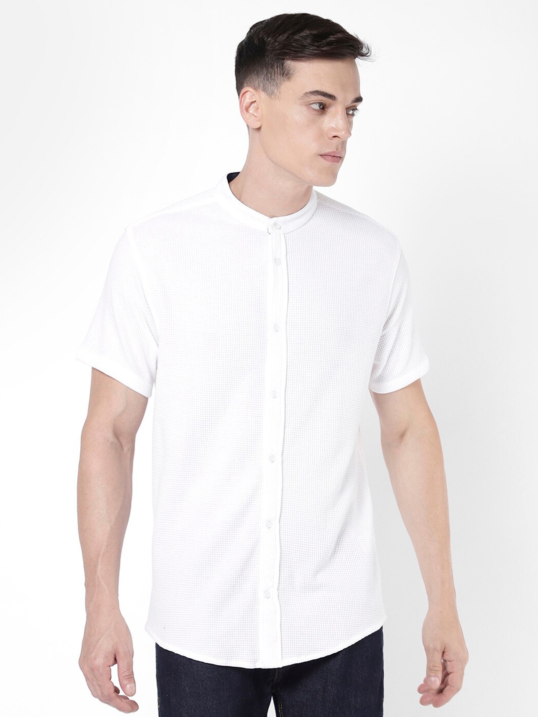 

R&B Men Self Design Cotton Casual Shirt, White