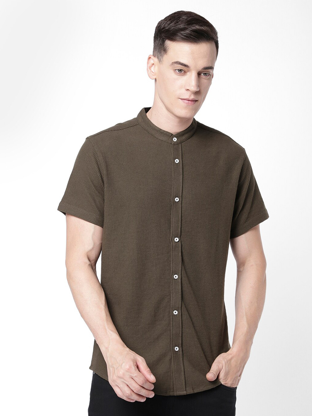 

R&B Men Textured Casual Shirt, Olive