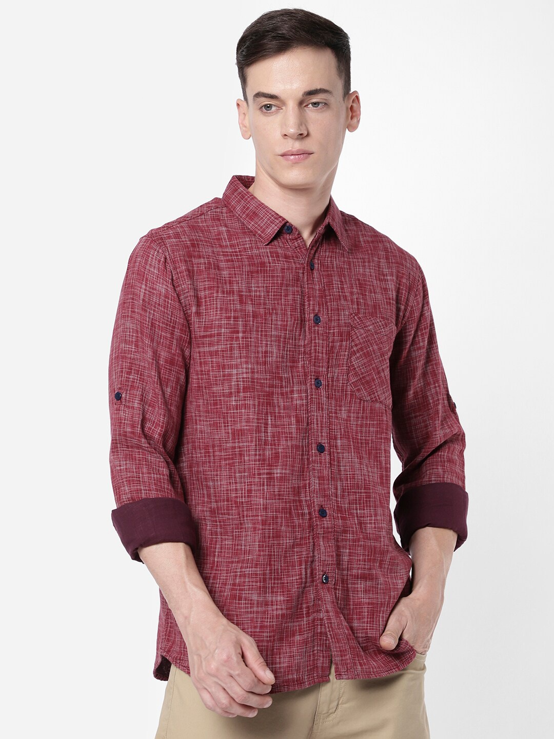 

R&B Men Texture Casual Shirt, Maroon