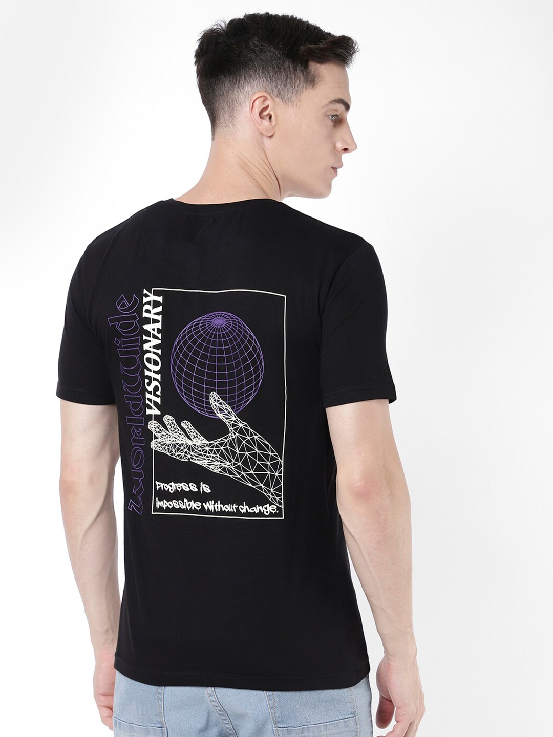 

R&B Men Printed Cotton T-shirt, Black