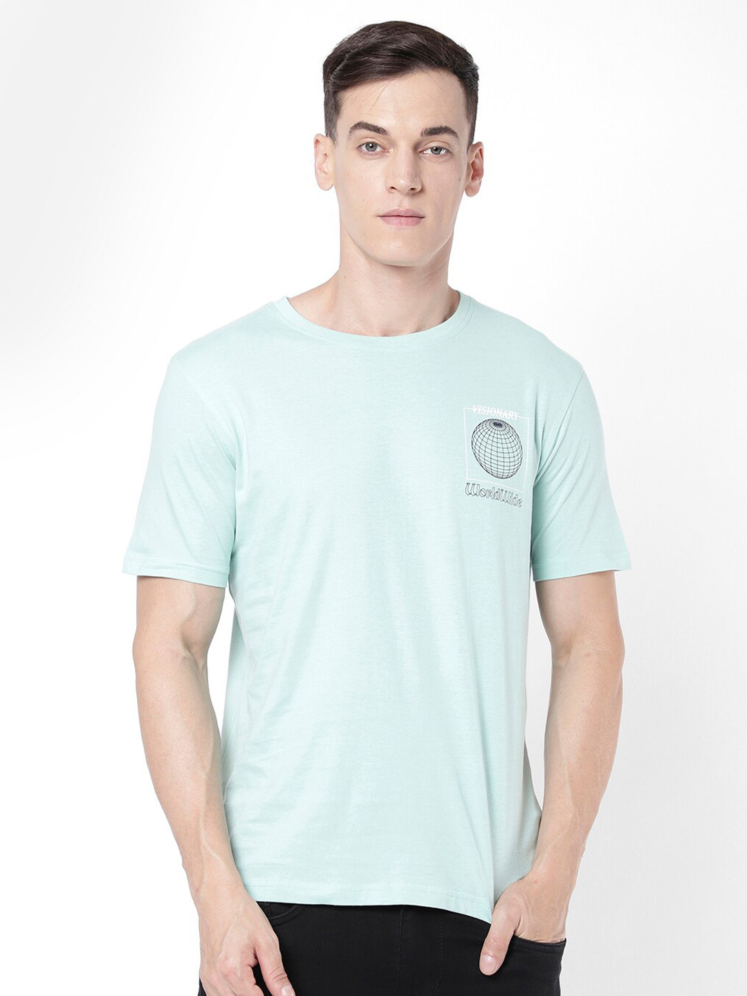 

R&B Men Printed Cotton T-shirt, Green