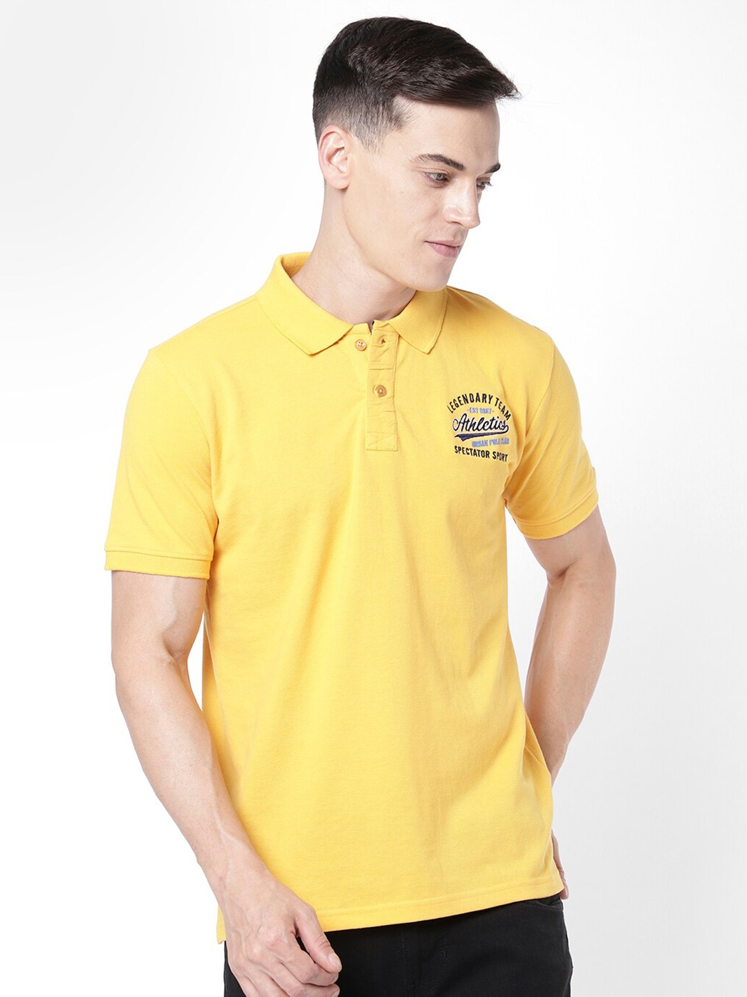 

R&B Men Typography Polo Collar Cotton T-shirt, Yellow