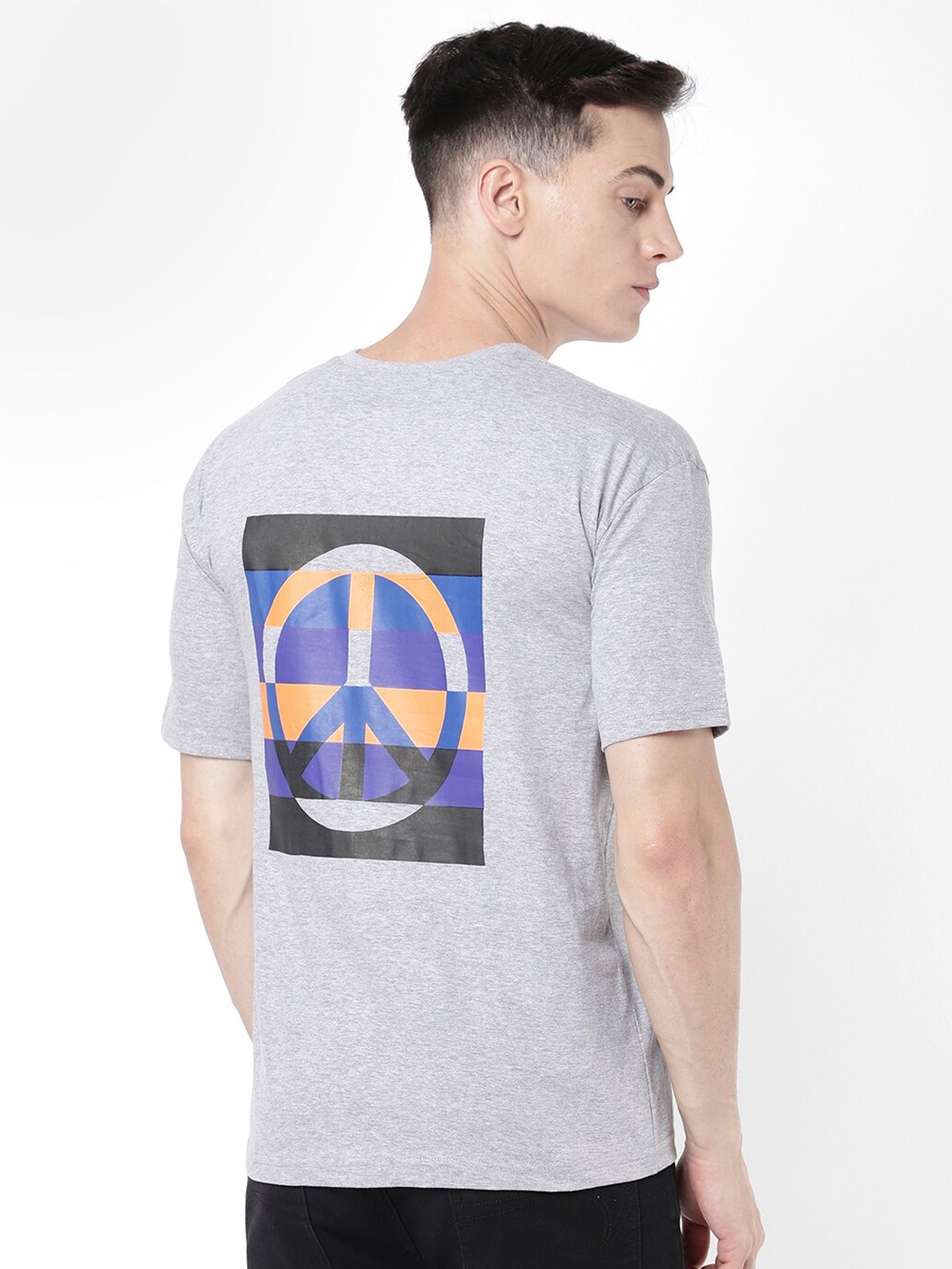 

R&B Men Printed Cotton T-shirt, Grey