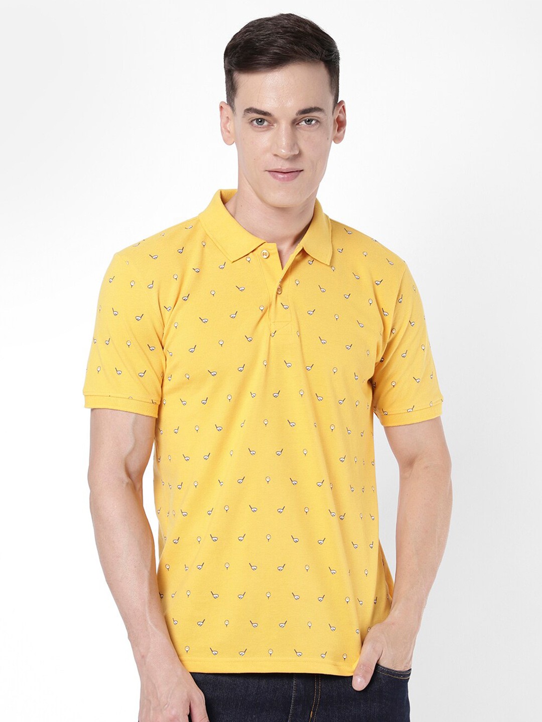 

R&B Men Printed Polo Collar -shirt, Yellow