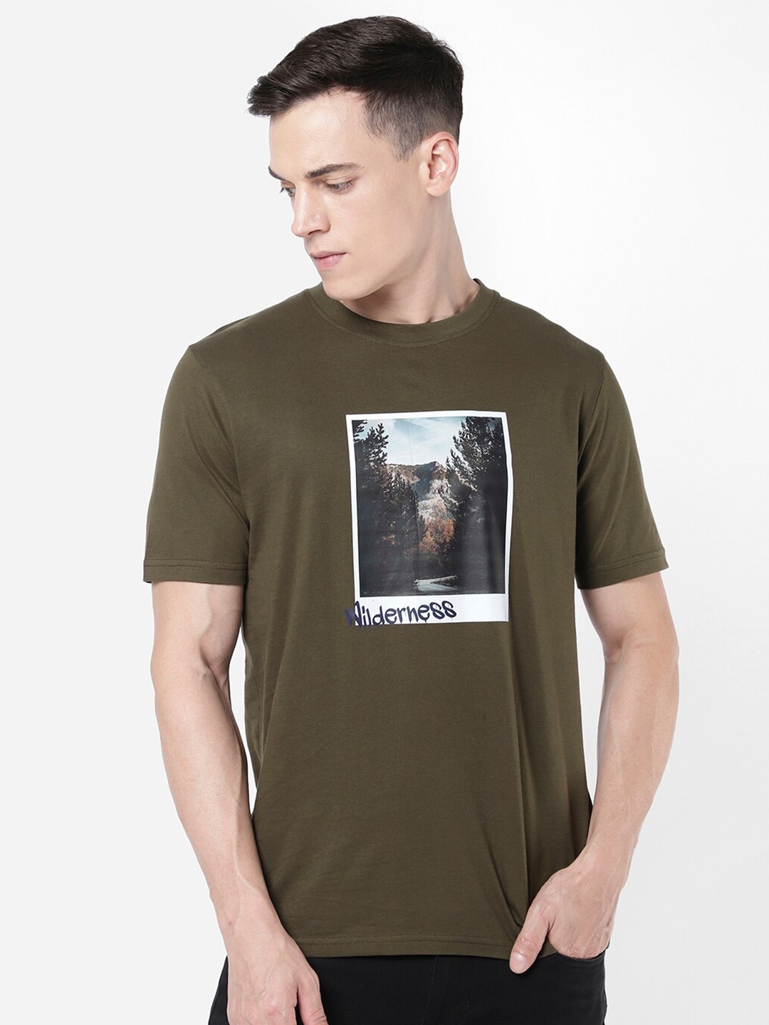 

R&B Men Graphic Printed Regular Fit T-shirt, Olive