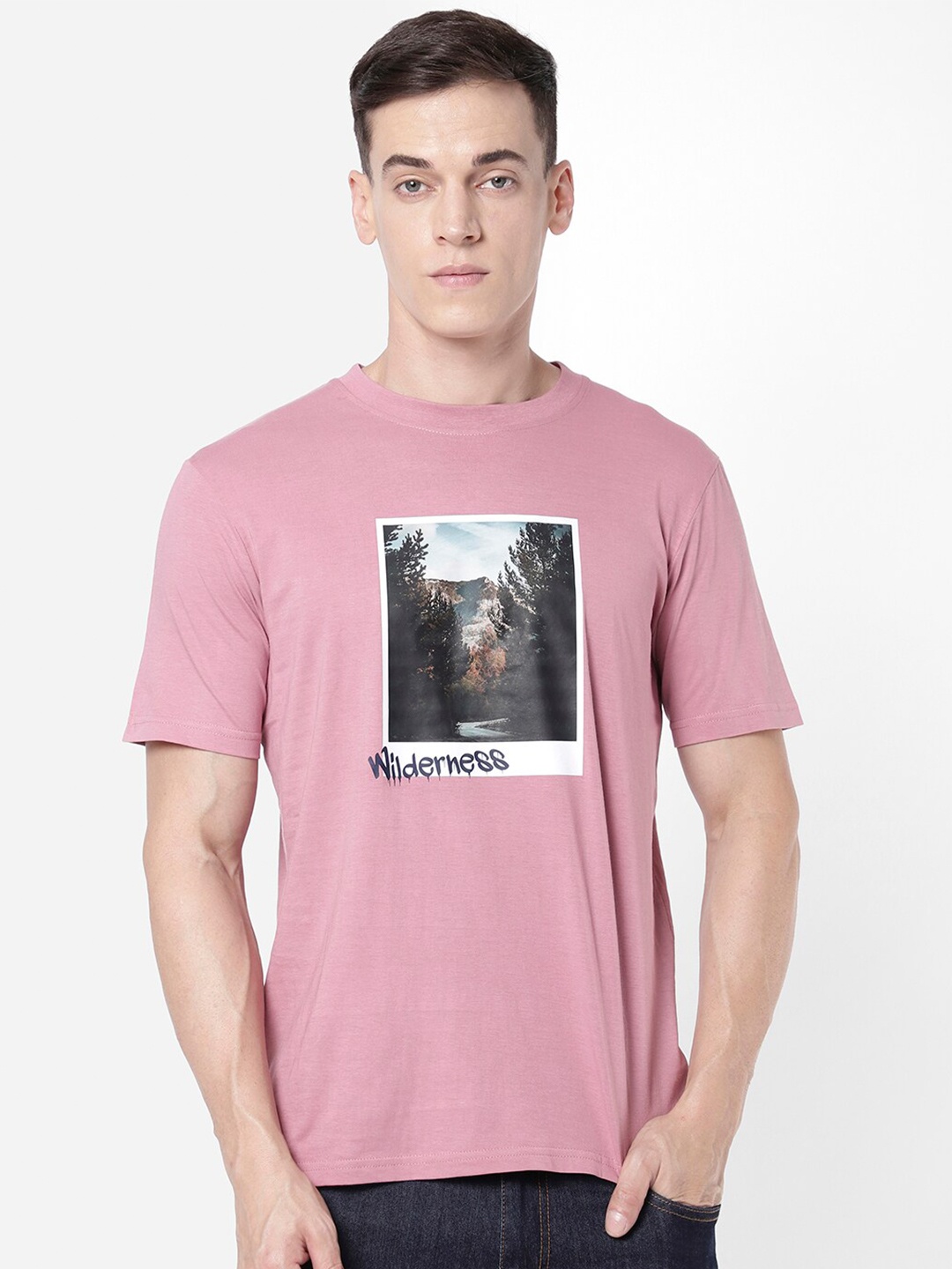

R&B Men Graphic Printed Regular Fit T-shirt, Pink