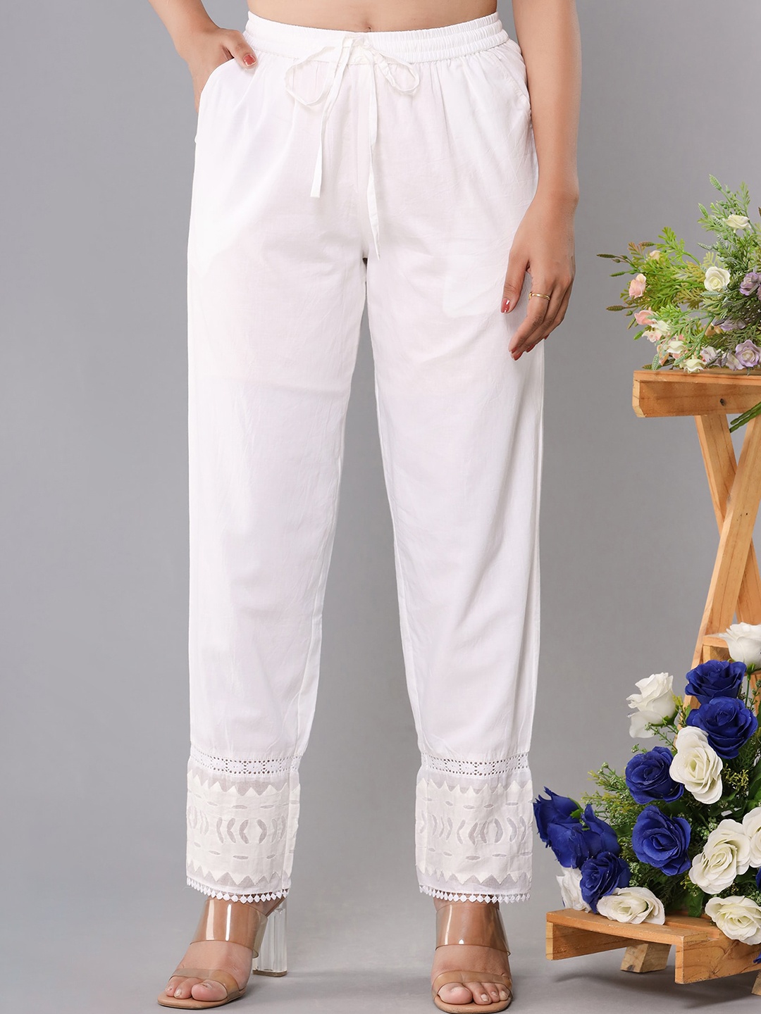 

KAAJH Women Pure Cotton Trouser, White