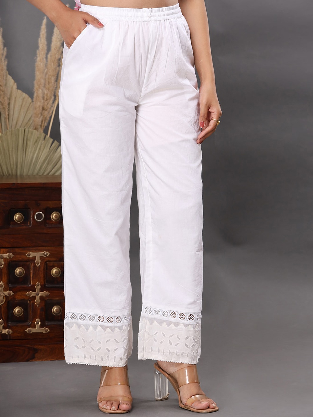 

KAAJH Women Pure Cotton Trouser, White
