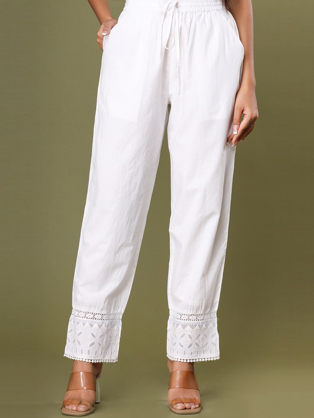 

KAAJH Women Pure Cotton Trouser, White