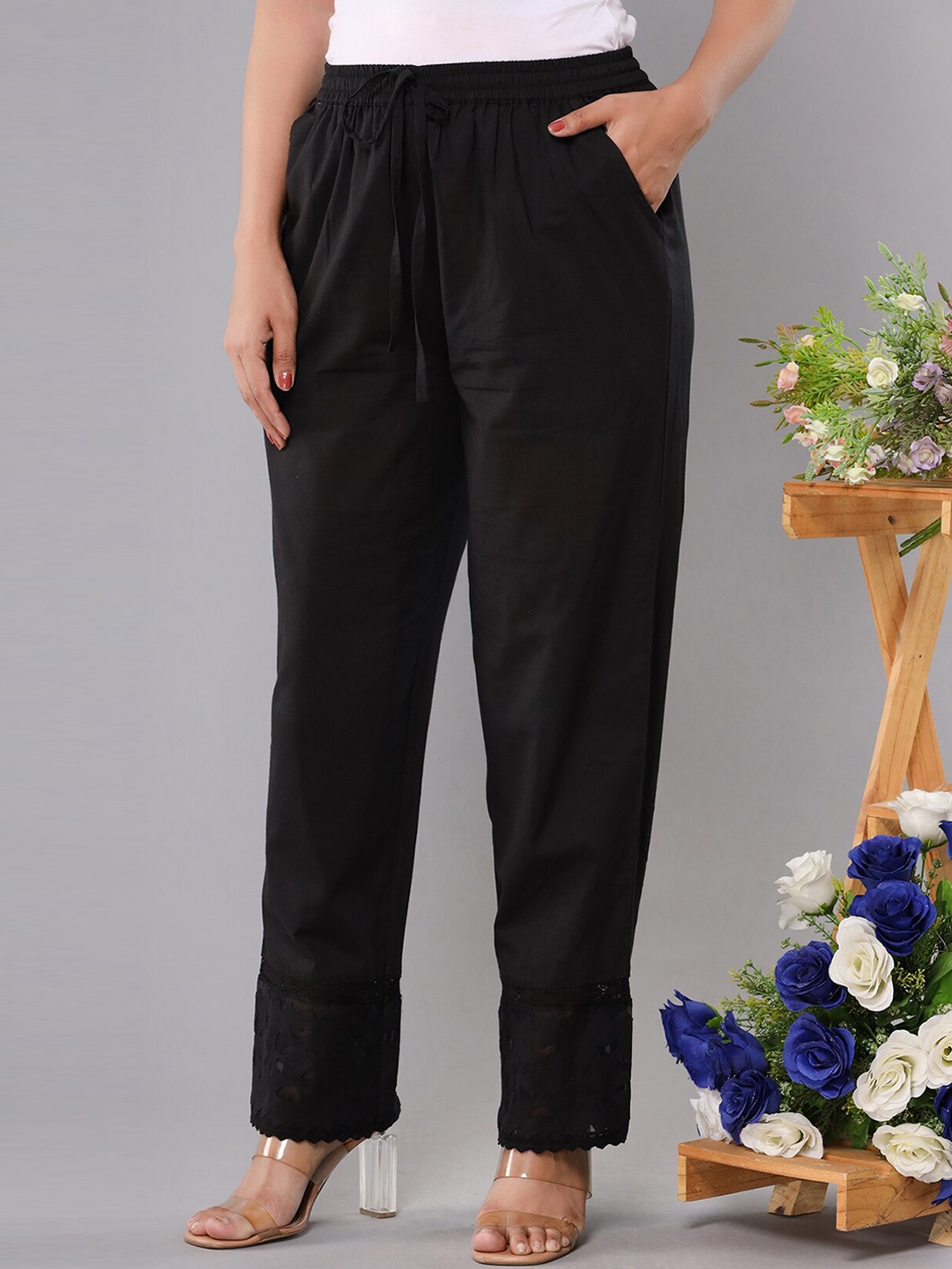 

KAAJH Women Pure Cotton Trouser, Black