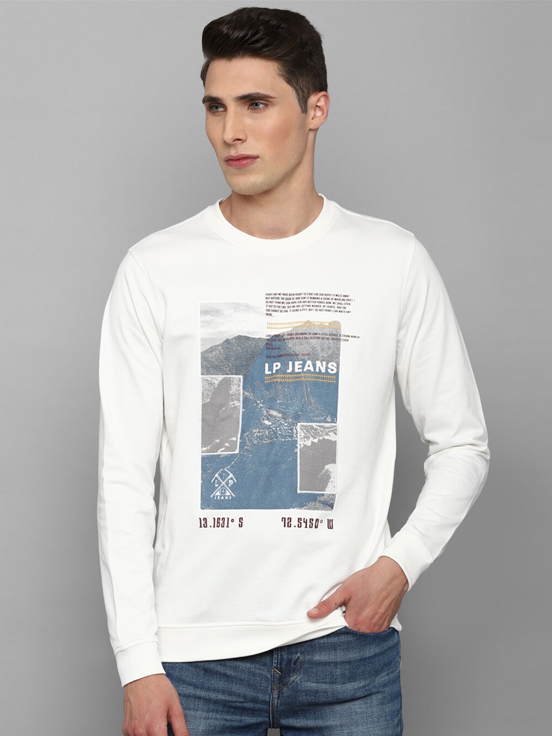 

Louis Philippe Jeans Men Printed Long Sleeves Sweatshirt, White