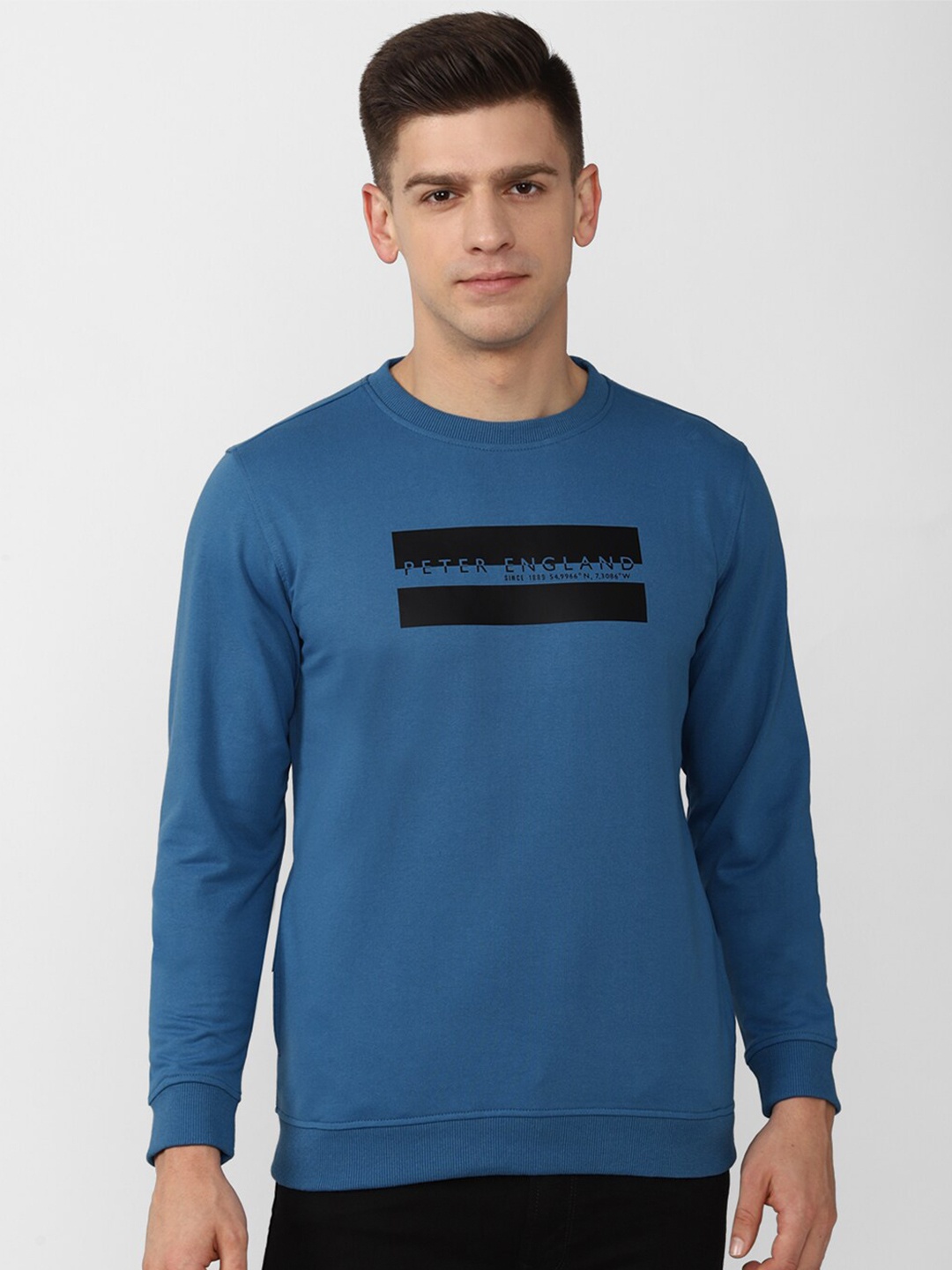 

Peter England Casuals Men Brand Logo Printed Sweatshirt, Blue