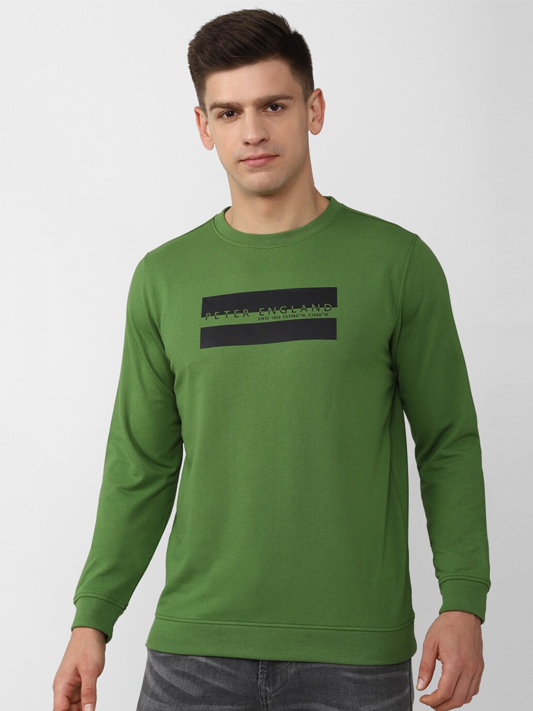 

Peter England Casuals Men Brand Logo Printed Sweatshirt, Green