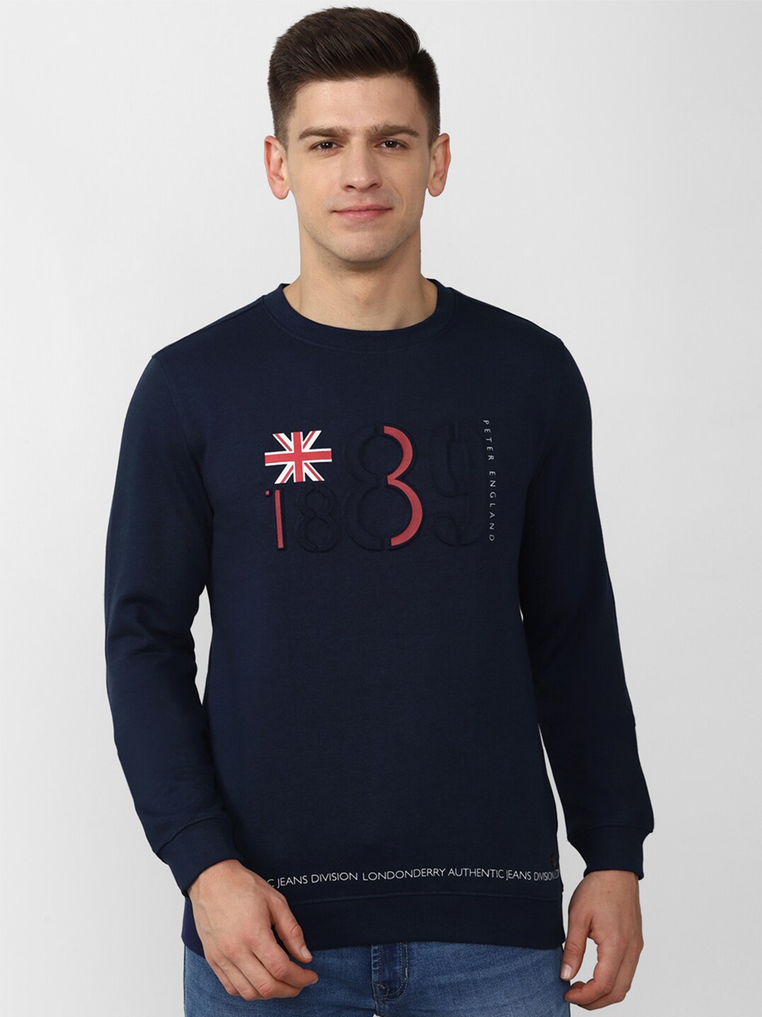

Peter England Casuals Men Alphanumeric Printed Sweatshirt, Navy blue