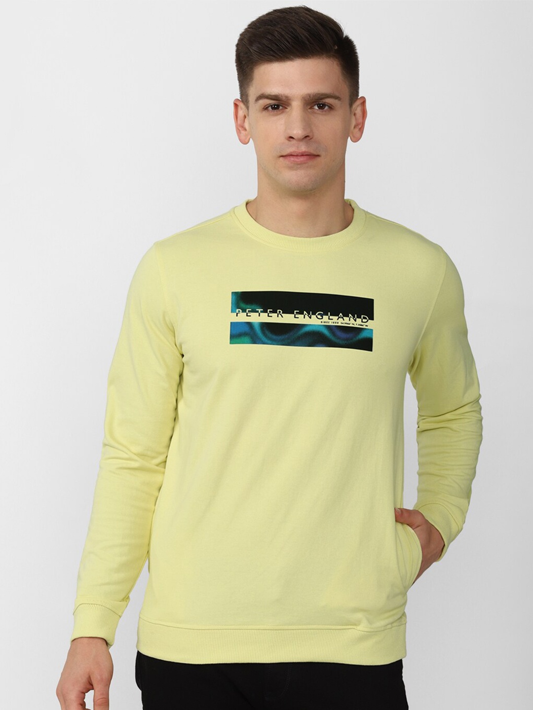 

Peter England Casuals Men Graphic Printed Sweatshirt, Yellow